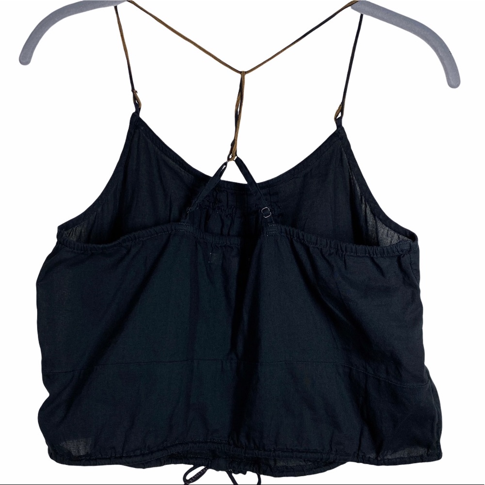 American Eagle Festival Boho Cropped Tank Top w Faux Leather Straps Black XS / S - Picture 2 of 8
